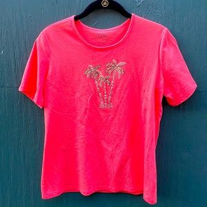 Cute coral tee with rhinestone palm tree! Coral Bay. Size small.